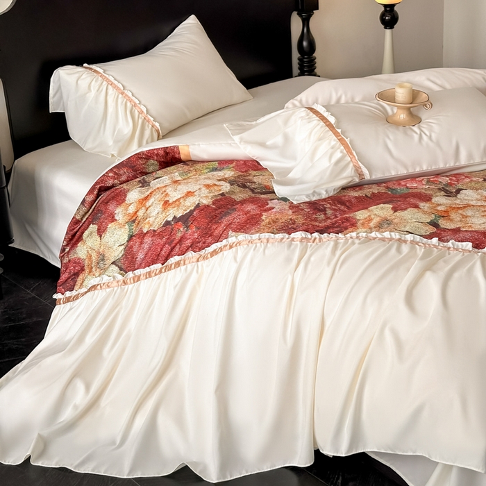 91家纺网 家纺一手货源 找家纺 （总）千希家纺2025新款水洗真丝大花边四件套