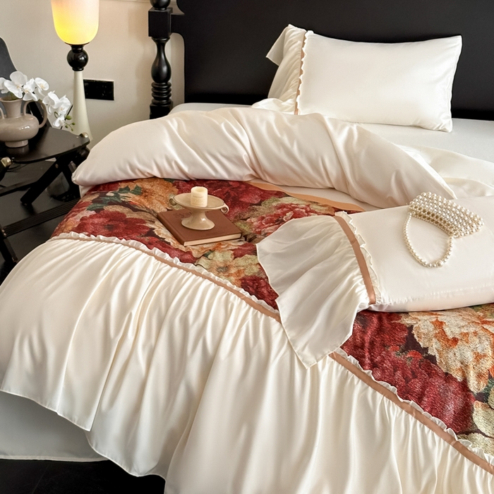 91家纺网 家纺一手货源 找家纺 （总）千希家纺2025新款水洗真丝大花边四件套