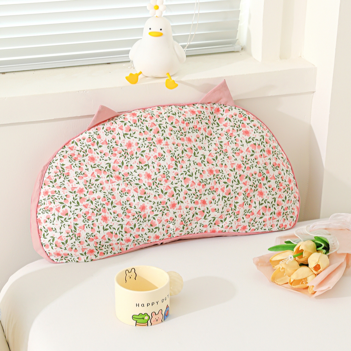 91家纺网 家纺一手货源 找家纺 亦帆枕芯 2025新款韩式全棉猫耳全荞麦壳可拆洗枕头枕芯 全棉猫耳枕-粉耳粉底 55x30cm枕套加苦荞壳内芯/只