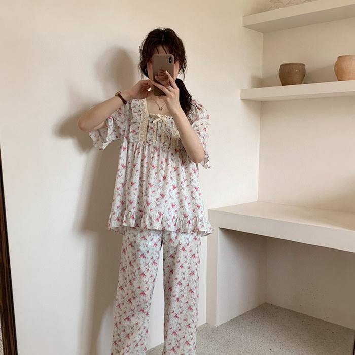 91家纺网 家纺一手货源 找家纺 （总）妍景家居生活馆 2025新款韩系蕾丝边碎花方领套装款