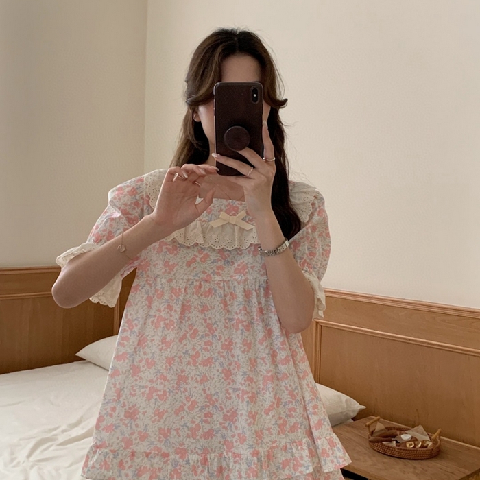 91家纺网 家纺一手货源 找家纺 （总）妍景家居生活馆 2025新款韩系蕾丝碎花方领套装款