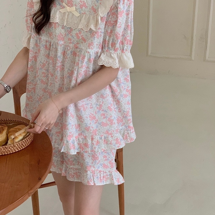 91家纺网 家纺一手货源 找家纺 （总）妍景家居生活馆 2025新款韩系蕾丝碎花方领套装款