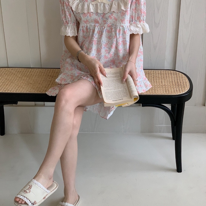 91家纺网 家纺一手货源 找家纺 （总）妍景家居生活馆 2025新款韩系蕾丝碎花方领套装款