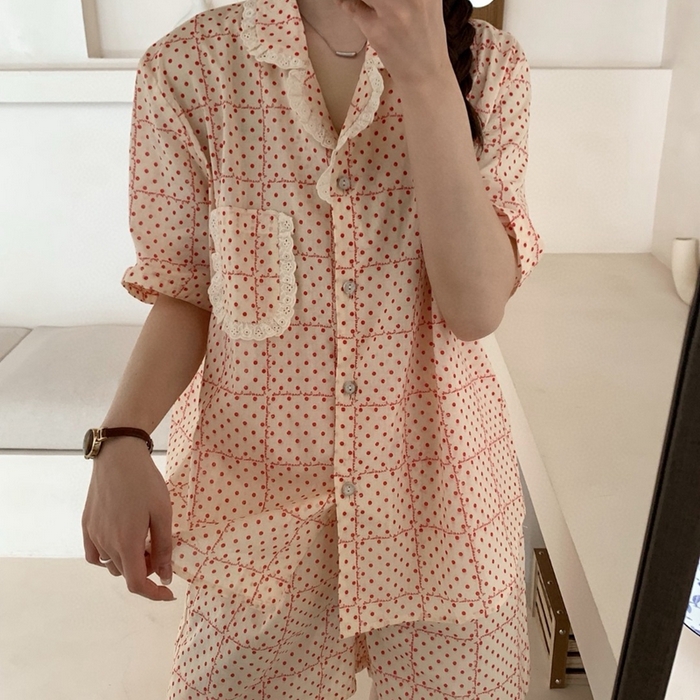 91家纺网 家纺一手货源 找家纺 （总）妍景家居生活馆 2025新款韩系点点方块翻领套装款