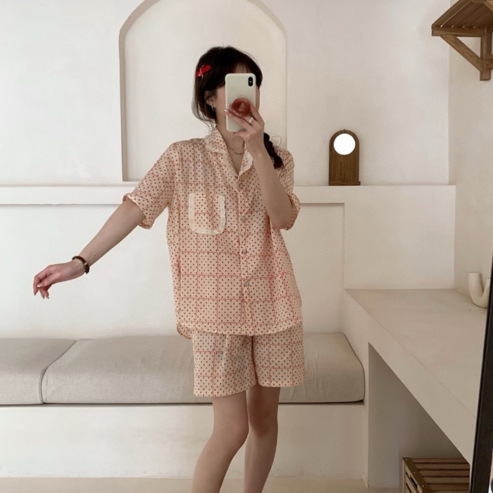 91家纺网 家纺一手货源 找家纺 （总）妍景家居生活馆 2025新款韩系点点方块翻领套装款