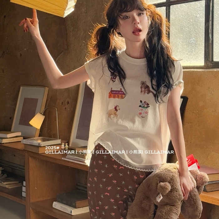 91家纺网 家纺一手货源 找家纺 （总）妍景家居生活馆 2025新款小熊家-油画小猫家居服