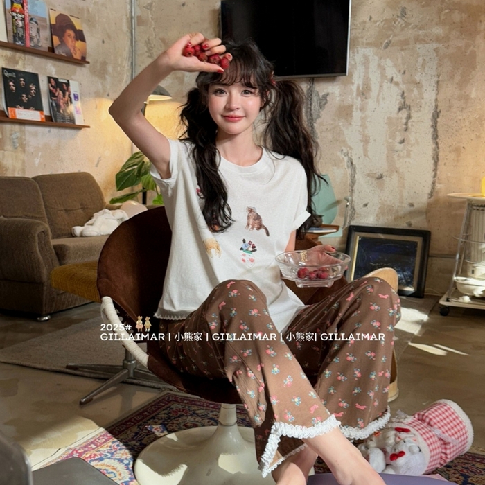 91家纺网 家纺一手货源 找家纺 （总）妍景家居生活馆 2025新款小熊家-油画小猫家居服