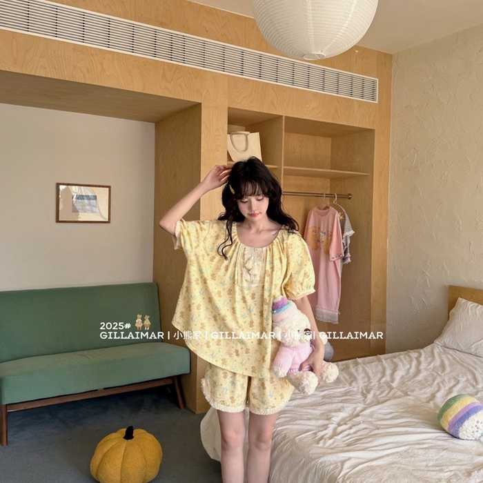 91家纺网 家纺一手货源 找家纺 （总）妍景家居生活馆 2025新款小熊家-短裤家居服 小鹿