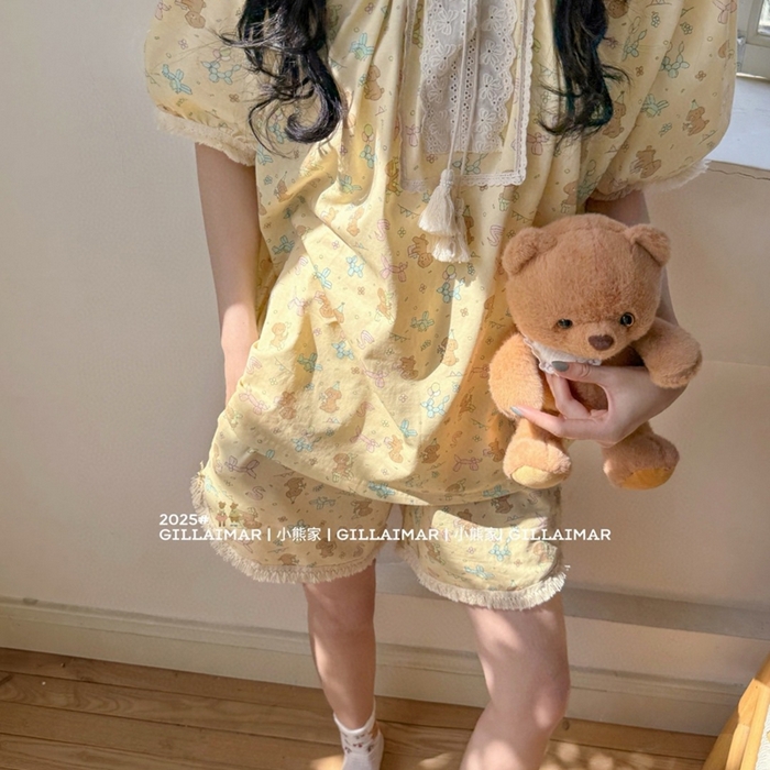 91家纺网 家纺一手货源 找家纺 （总）妍景家居生活馆 2025新款小熊家-短裤家居服 小鹿