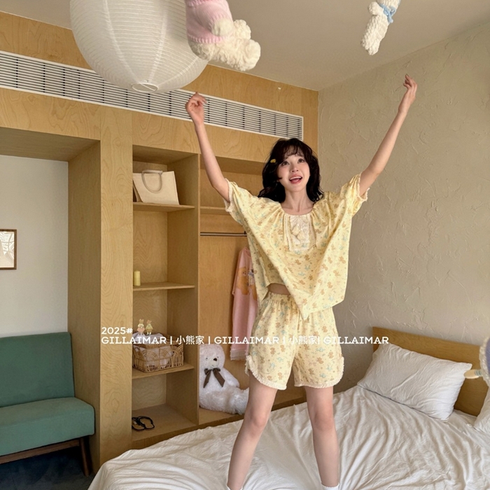 91家纺网 家纺一手货源 找家纺 （总）妍景家居生活馆 2025新款小熊家-短裤家居服 小鹿