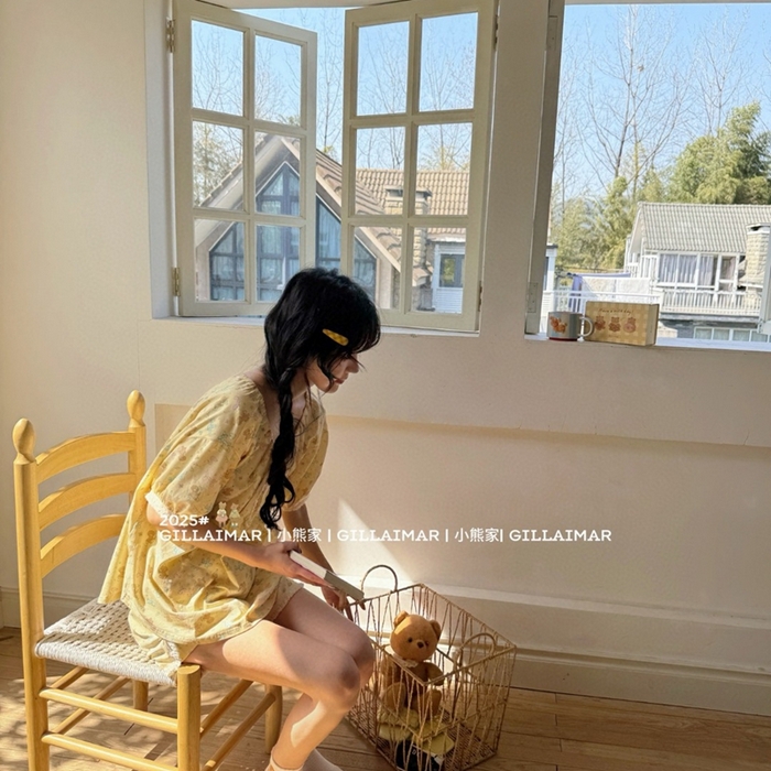 91家纺网 家纺一手货源 找家纺 妍景家居生活馆 2025新款小熊家-短裤家居服 小鹿 小鹿-黄色