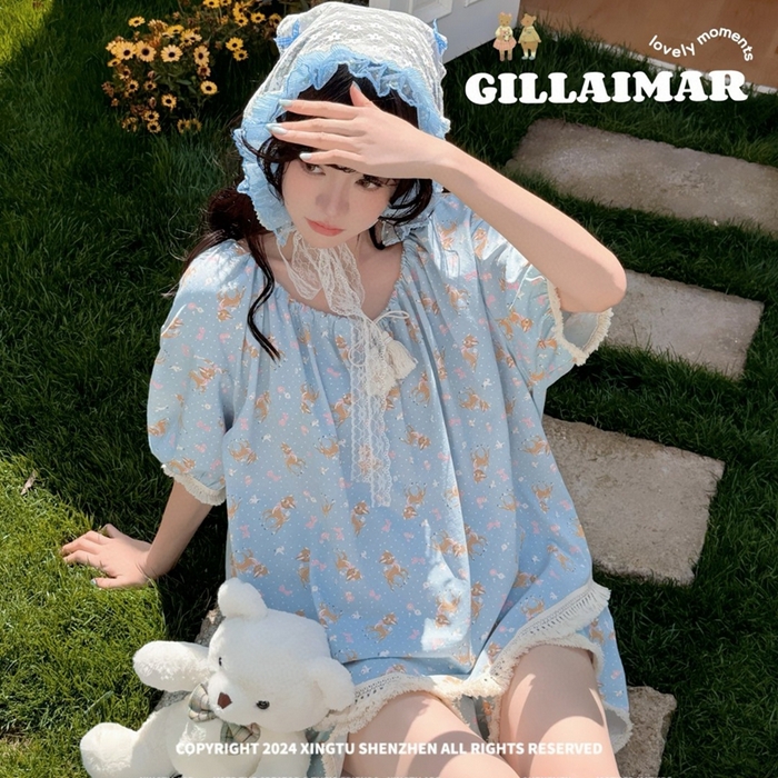 妍景家居生活馆 2025新款小熊家-短裤家居服 小鹿 小鹿-蓝色