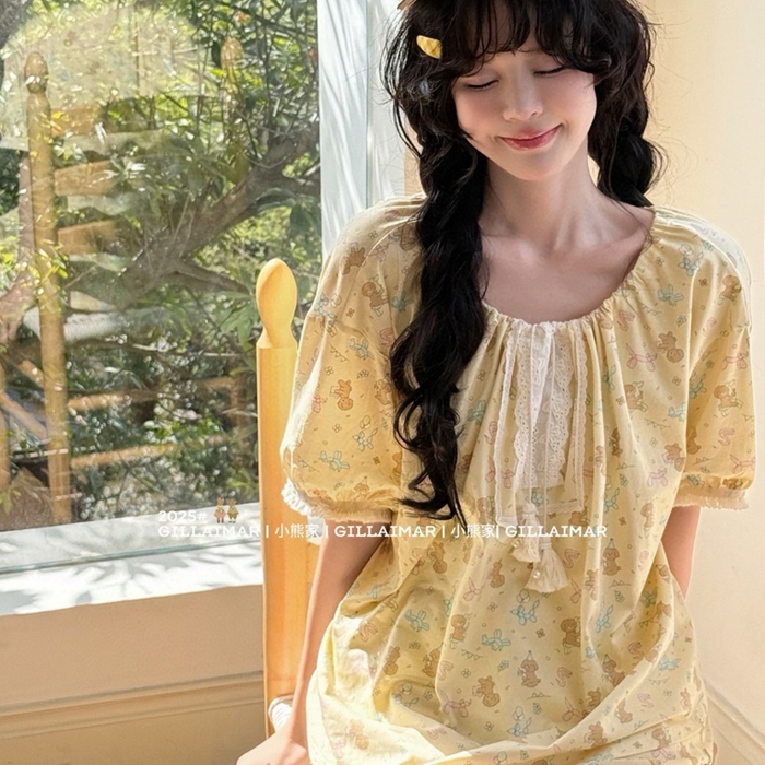 91家纺网 家纺一手货源 找家纺 妍景家居生活馆 2025新款小熊家-短裤家居服 小鹿 小鹿-黄色