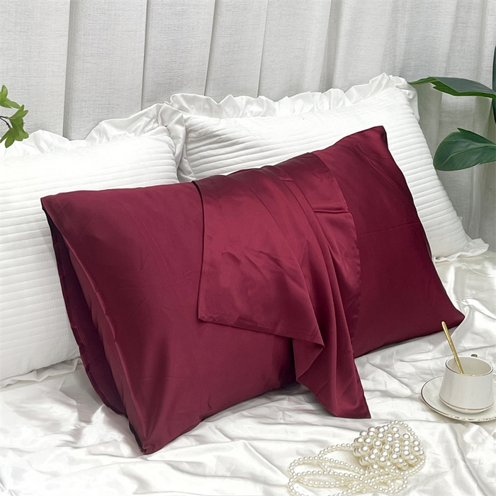 凯森家纺 2025新款冰丝枕套高仿真丝枕头套夏季天丝枕芯套-口袋款 口袋酒红