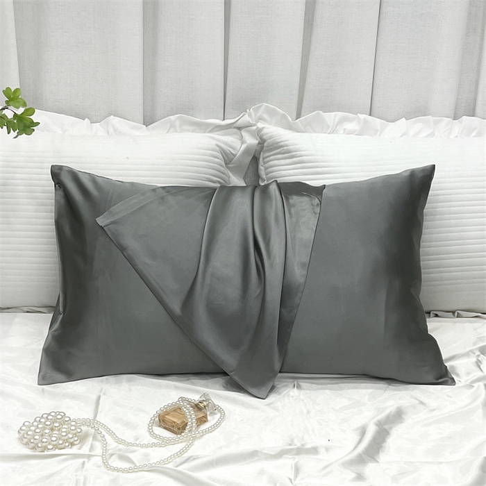 91家纺网 家纺一手货源 找家纺 凯森家纺 2025新款冰丝枕套高仿真丝枕头套夏季天丝枕芯套-口袋款 口袋银灰