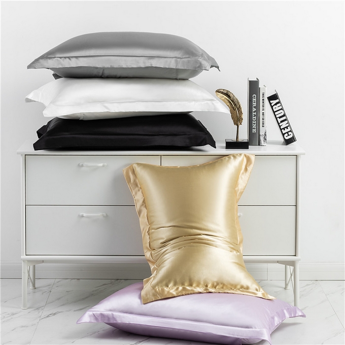 91家纺网 家纺一手货源 找家纺 凯森家纺 高仿真丝枕套桑蚕丝纯色枕芯套冰丝夏季成人枕头套48x74cm家用枕巾一对装 压线玉色