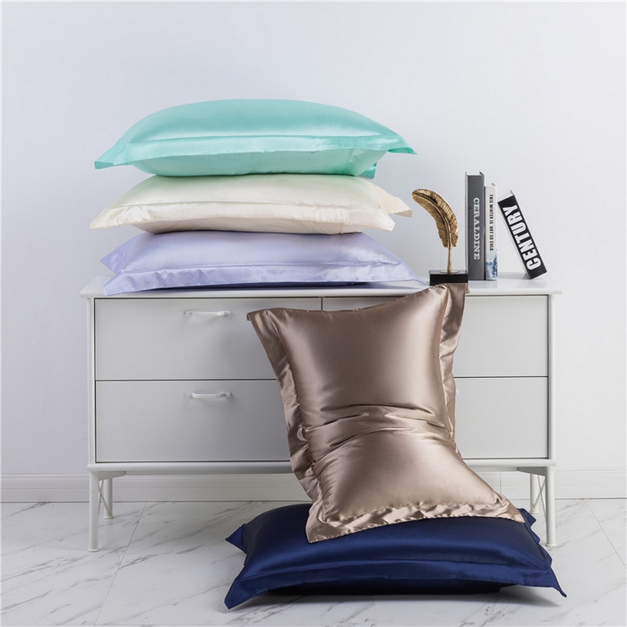 91家纺网 家纺一手货源 找家纺 凯森家纺 高仿真丝枕套桑蚕丝纯色枕芯套冰丝夏季成人枕头套48x74cm家用枕巾一对装 压线玉色