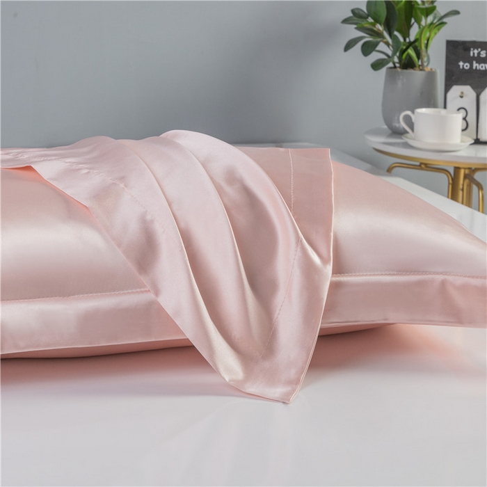 91家纺网 家纺一手货源 找家纺 凯森家纺 高仿真丝枕套桑蚕丝纯色枕芯套冰丝夏季成人枕头套48x74cm家用枕巾一对装 压线玉色