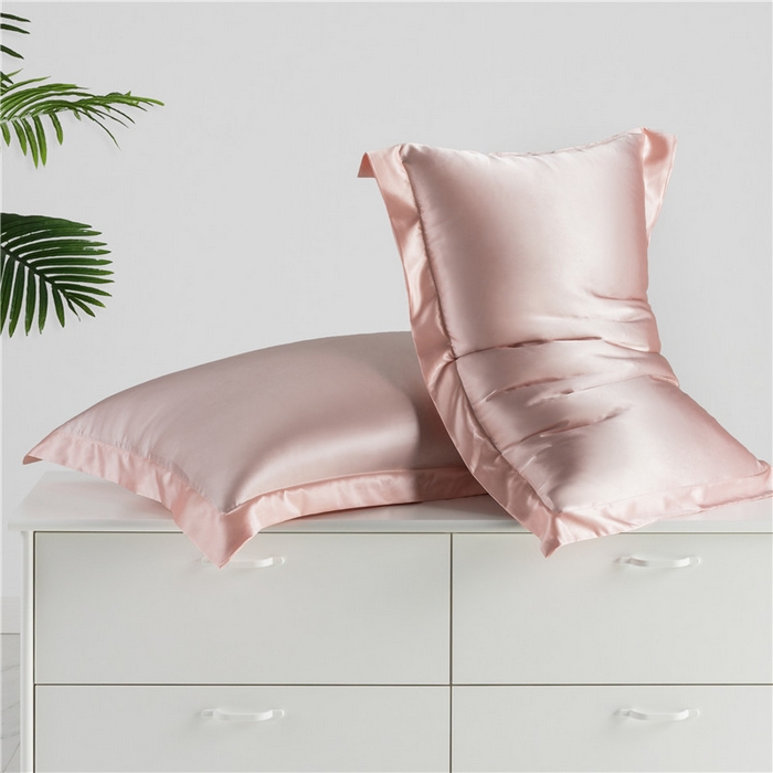 91家纺网 家纺一手货源 找家纺 凯森家纺 高仿真丝枕套桑蚕丝纯色枕芯套冰丝夏季成人枕头套48x74cm家用枕巾一对装 压线玉色