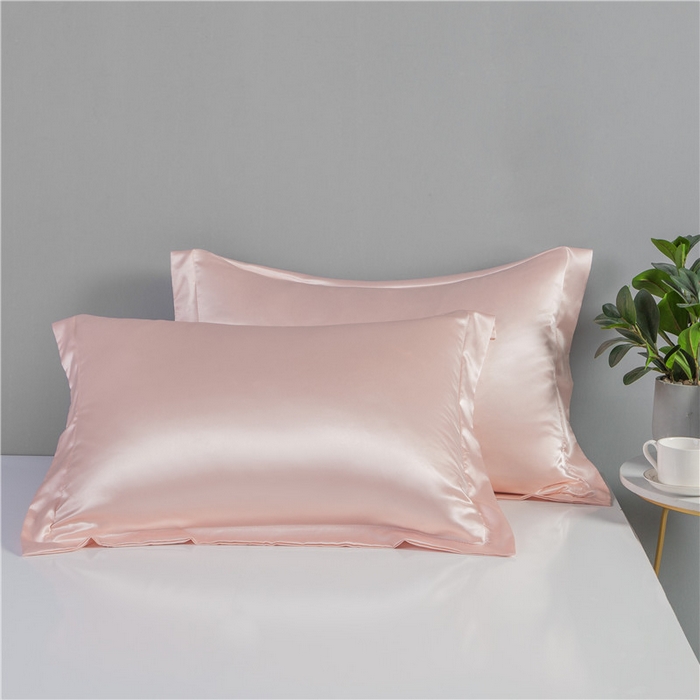 91家纺网 家纺一手货源 找家纺 凯森家纺 高仿真丝枕套桑蚕丝纯色枕芯套冰丝夏季成人枕头套48x74cm家用枕巾一对装 压线玉色