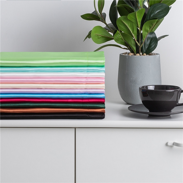 91家纺网 家纺一手货源 找家纺 凯森家纺 高仿真丝枕套桑蚕丝纯色枕芯套冰丝夏季成人枕头套48x74cm家用枕巾一对装 压线玉色