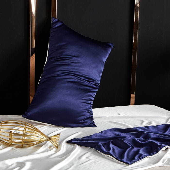 凯森家纺 2025夏季冰丝枕套天丝丝绸枕芯套高仿真丝蚕丝枕头套单人枕巾48x74cm 麻绳藏蓝
