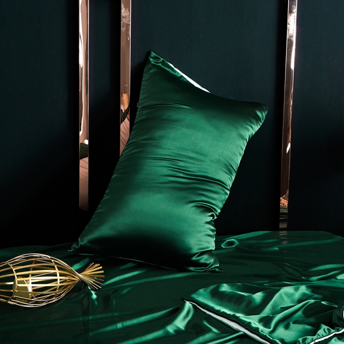凯森家纺 2025夏季冰丝枕套天丝丝绸枕芯套高仿真丝蚕丝枕头套单人枕巾48x74cm 麻绳军绿