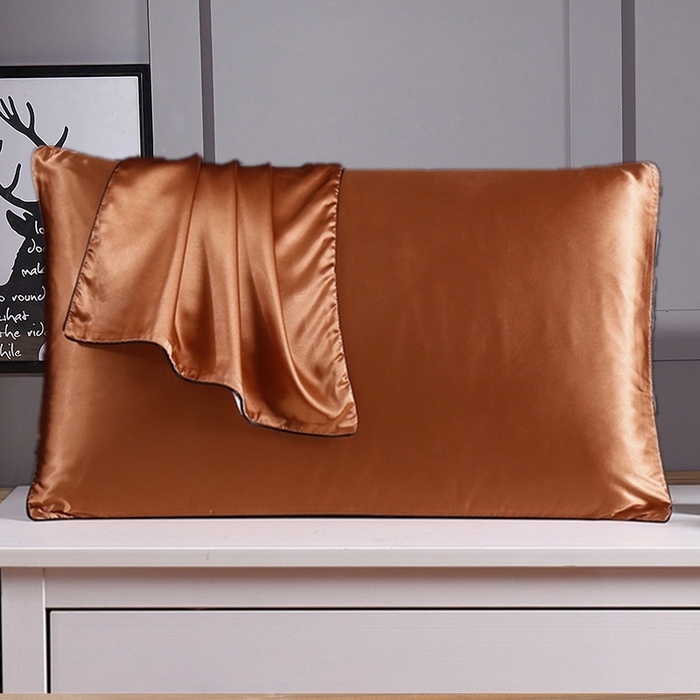 凯森家纺 2025夏季冰丝枕套天丝丝绸枕芯套高仿真丝蚕丝枕头套单人枕巾48x74cm 麻绳咖啡色