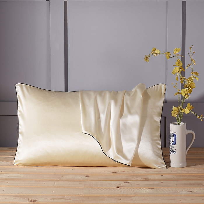 凯森家纺 2025夏季冰丝枕套天丝丝绸枕芯套高仿真丝蚕丝枕头套单人枕巾48x74cm 麻绳米黄色