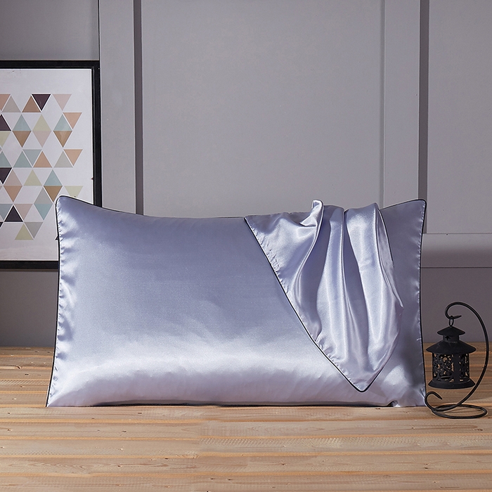 凯森家纺 2025夏季冰丝枕套天丝丝绸枕芯套高仿真丝蚕丝枕头套单人枕巾48x74cm 麻绳雪青