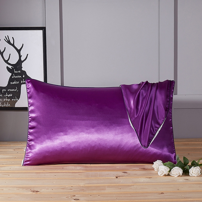 凯森家纺 2025夏季冰丝枕套天丝丝绸枕芯套高仿真丝蚕丝枕头套单人枕巾48x74cm 麻绳紫色