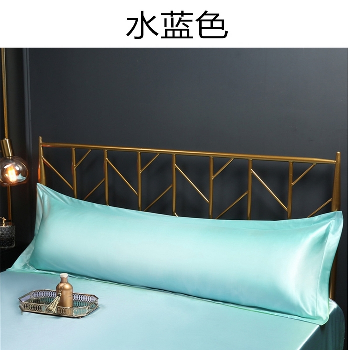 91家纺网 家纺一手货源 找家纺 凯森家纺 夏季水洗真丝双面情侣枕套冰丝丝绸天丝枕芯套加长枕芯套48x120cm48x150cm 双人-水蓝