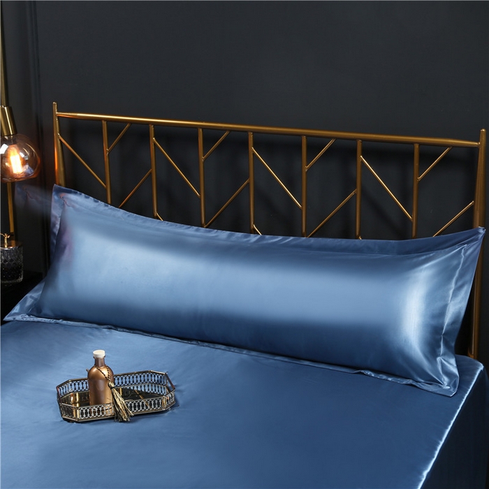 91家纺网 家纺一手货源 找家纺 凯森家纺 夏季水洗真丝双面情侣枕套冰丝丝绸天丝枕芯套加长枕芯套48x120cm48x150cm 双人-湛蓝