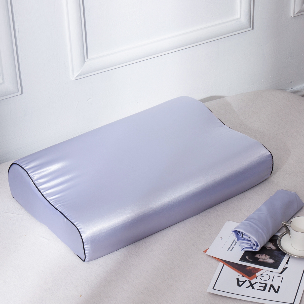 91家纺网 家纺一手货源 找家纺 凯森家纺 夏季双面冰丝乳胶枕套记忆枕枕芯套成人40x60儿童50x30cm 立体雪青