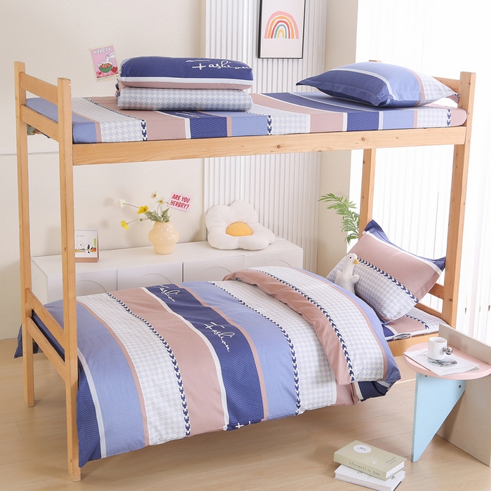 91家纺网 家纺一手货源 找家纺 凯森家纺 133x72学生全棉三件套床单款上下铺宿舍六件套纯棉被套 留白