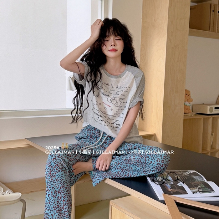 妍景家居生活馆 2025新款小熊家-豹纹KT家居服 豹纹KT-蓝色