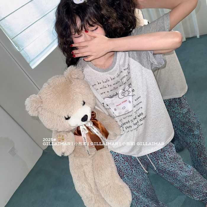 91家纺网 家纺一手货源 找家纺 妍景家居生活馆 2025新款小熊家-豹纹KT家居服 豹纹KT-蓝色