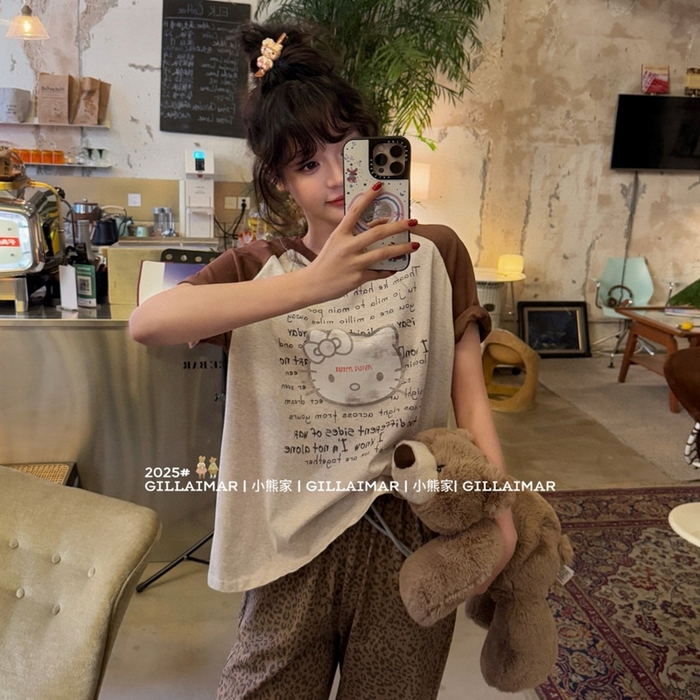 91家纺网 家纺一手货源 找家纺 妍景家居生活馆 2025新款小熊家-豹纹KT家居服 豹纹KT-咖色