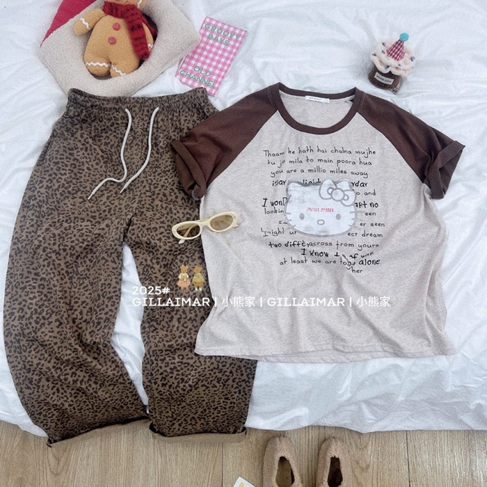 91家纺网 家纺一手货源 找家纺 妍景家居生活馆 2025新款小熊家-豹纹KT家居服 豹纹KT-咖色