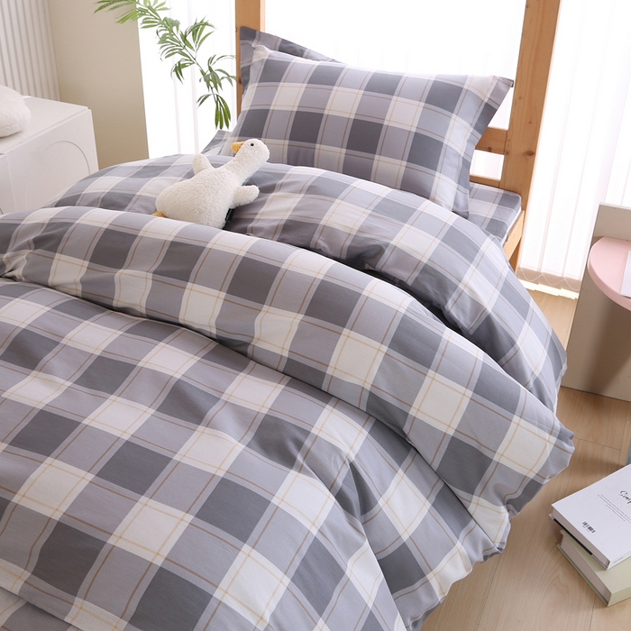 91家纺网 家纺一手货源 找家纺 凯森家纺 2025新款斜纹加厚全棉三件套寝室学生床笠上下铺床三件套单被套150x200 时光慢慢-灰