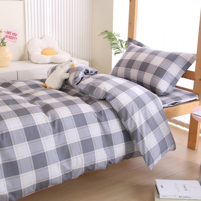 91家纺网 家纺一手货源 找家纺 凯森家纺 2025新款斜纹加厚全棉三件套寝室学生床笠上下铺床三件套单被套150x200 时光慢慢-灰