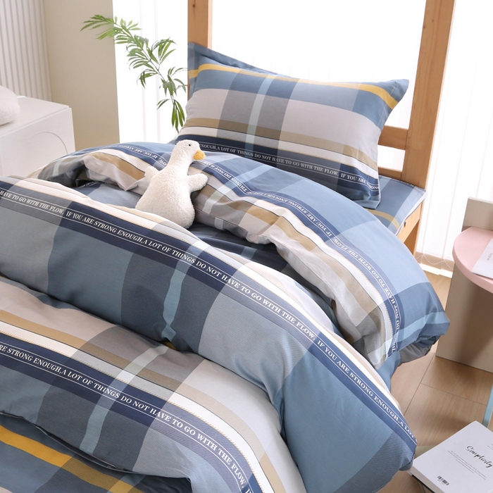 91家纺网 家纺一手货源 找家纺 凯森家纺 2025新款斜纹加厚全棉三件套寝室学生床笠上下铺床三件套单被套150x200 卡乐-蓝