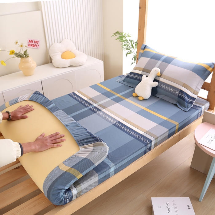 91家纺网 家纺一手货源 找家纺 凯森家纺 2025新款斜纹加厚全棉三件套寝室学生床笠上下铺床三件套单被套150x200 卡乐-蓝