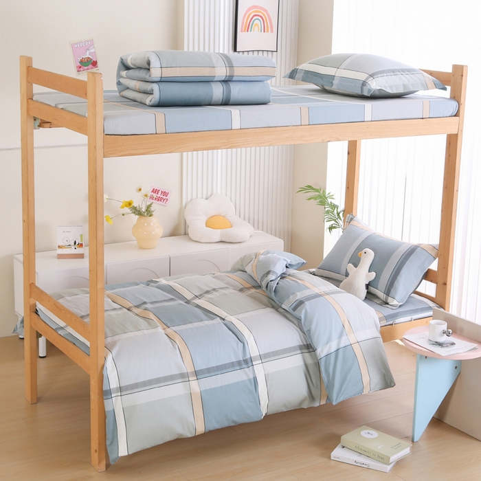 凯森家纺 2025新款斜纹加厚全棉三件套寝室学生床笠上下铺床三件套单被套150x200 格兰特