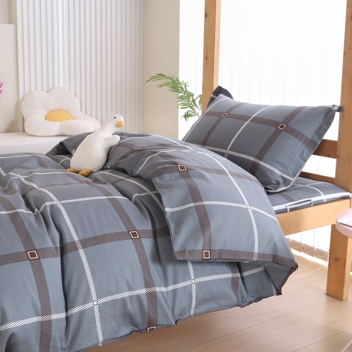 91家纺网 家纺一手货源 找家纺 凯森家纺 2025新款斜纹加厚全棉三件套寝室学生床笠上下铺床三件套单被套150x200 俄洛伊-灰