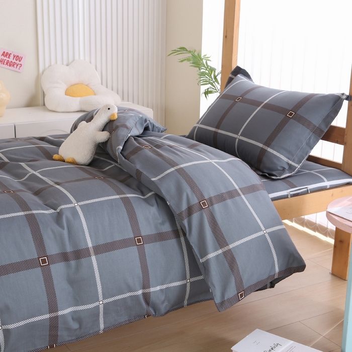 91家纺网 家纺一手货源 找家纺 凯森家纺 2025新款斜纹加厚全棉三件套寝室学生床笠上下铺床三件套单被套150x200 俄洛伊-灰