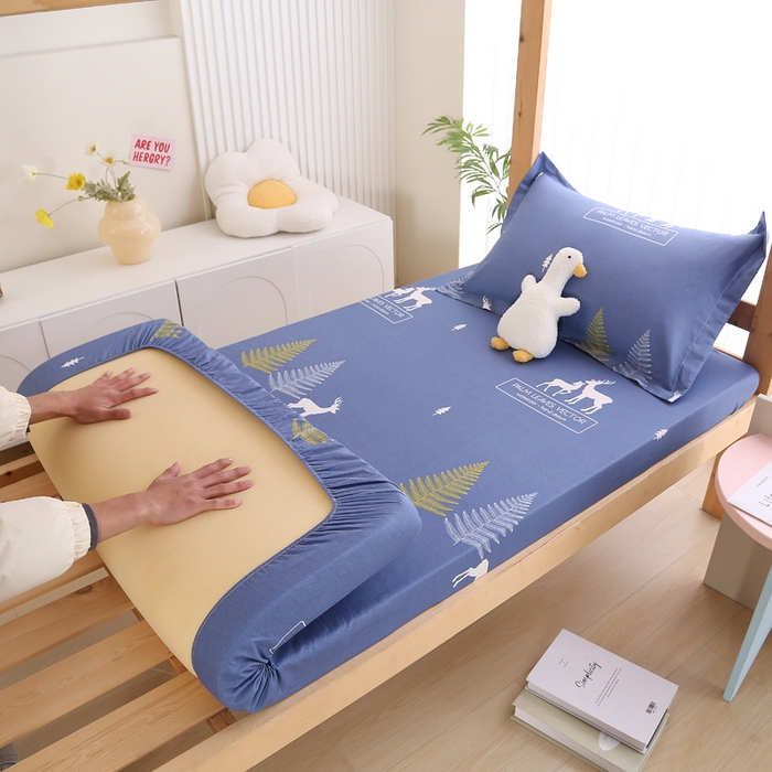 91家纺网 家纺一手货源 找家纺 凯森家纺 2025新款斜纹加厚全棉三件套寝室学生床笠上下铺床三件套单被套150x200 一鹿繁程