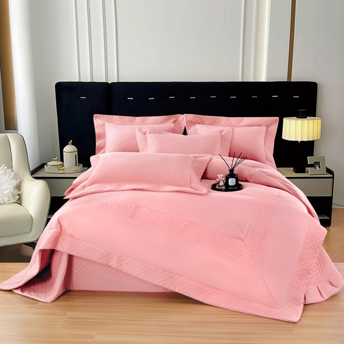 OL家纺2025新款轻奢风氧乐棉床盖夹棉防滑四件套 华尔兹-粉玉