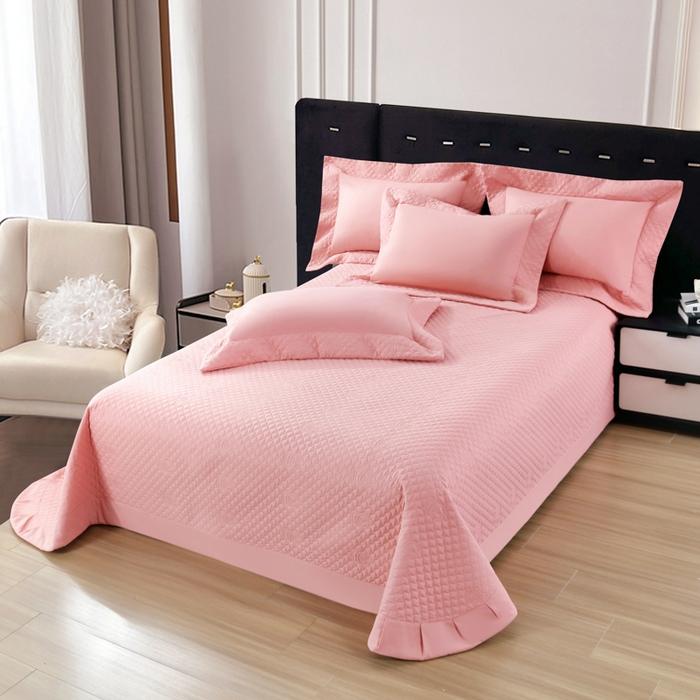 91家纺网 家纺一手货源 找家纺 OL家纺2025新款轻奢风氧乐棉床盖夹棉防滑四件套 华尔兹-粉玉