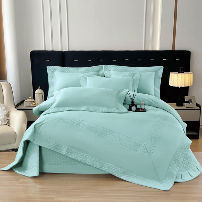 OL家纺2025新款轻奢风氧乐棉床盖夹棉防滑四件套 华尔兹--湖兰